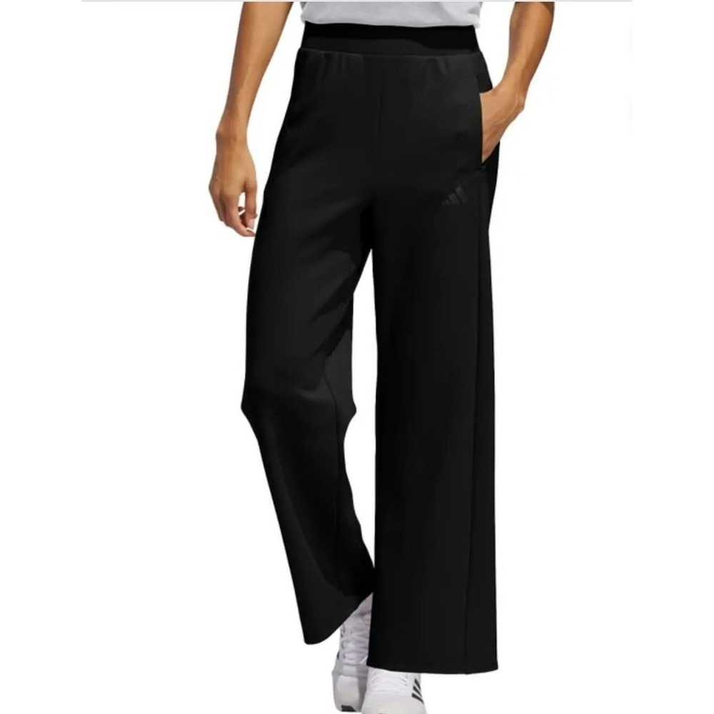 Adidas Wide Leg  Lux Track Pants High Rise Pockets Black Women's Size M